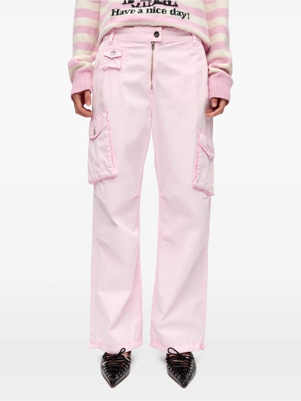 Ganni Light Pink Cargo Wide-Leg Pants